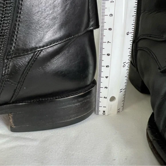 Hugo Boss Dress Knee High Black Leather Stretchy Calf Zip Boots 38 Almond Toe 8 - Picture 8 of 15